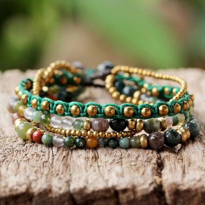 Alternate image for Brass and Agate Multi-Strand Beaded Bracelet from Thailand Summer Earth