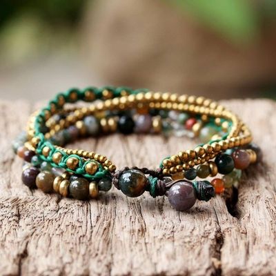 Alternate image for Brass and Agate Multi-Strand Beaded Bracelet from Thailand Summer Earth