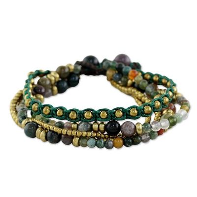 Alternate image for Brass and Agate Multi-Strand Beaded Bracelet from Thailand Summer Earth