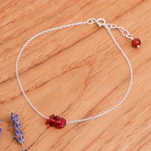 Alternate image for Natural Carnelian and Sterling Silver Charm Anklet Wheels of Fieriness