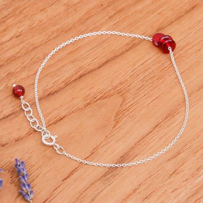 Alternate image for Natural Carnelian and Sterling Silver Charm Anklet Wheels of Fieriness