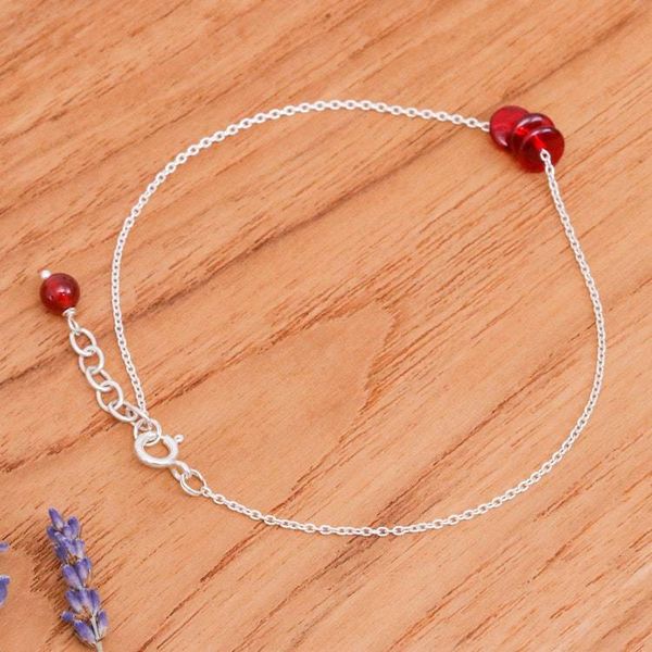 Alternate image for Natural Carnelian and Sterling Silver Charm Anklet Wheels of Fieriness