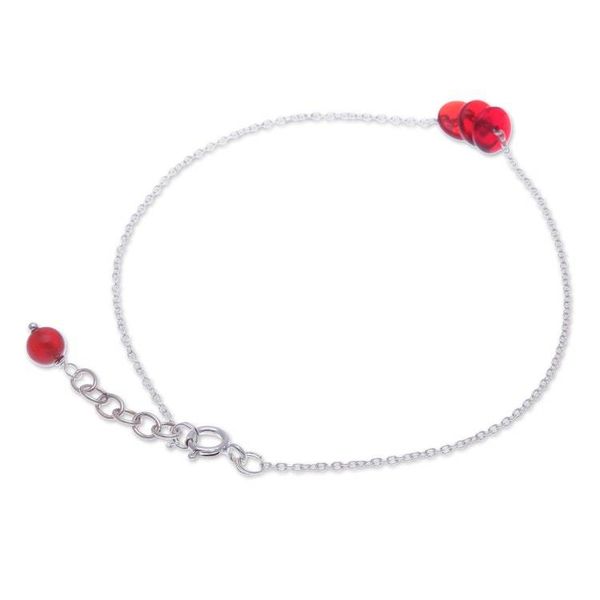 Alternate image for Natural Carnelian and Sterling Silver Charm Anklet Wheels of Fieriness