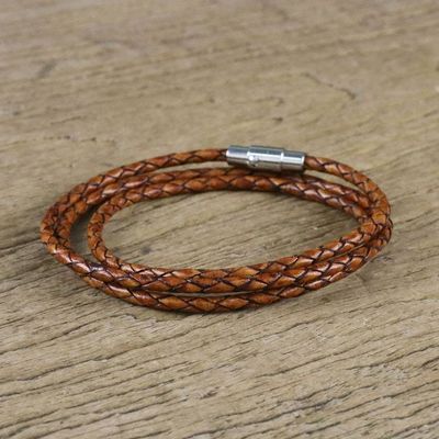 Primary image for 23 Inch Braided Brown Leather Wrap Bracelet from Thailand Brown Charm