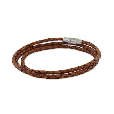Alternate image for 23 Inch Braided Brown Leather Wrap Bracelet from Thailand Brown Charm
