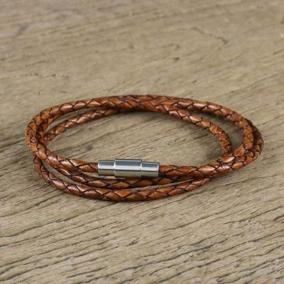 Alternate image for 23 Inch Braided Brown Leather Wrap Bracelet from Thailand Brown Charm