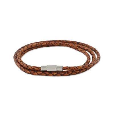 Alternate image for 23 Inch Braided Brown Leather Wrap Bracelet from Thailand Brown Charm