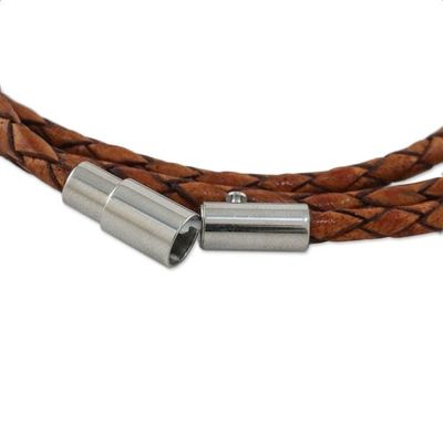 Alternate image for 23 Inch Braided Brown Leather Wrap Bracelet from Thailand Brown Charm