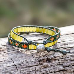 Image for Bohemian-Themed Yellow and Green Serpentine Beaded Bracelet Green  Great