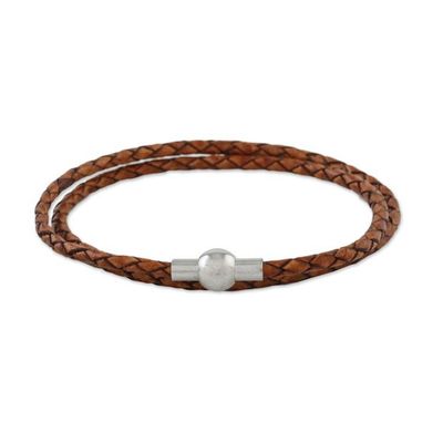 Alternate image for 15.5 Inch Brown Leather Wrap Bracelet from Thailand Brown Charm