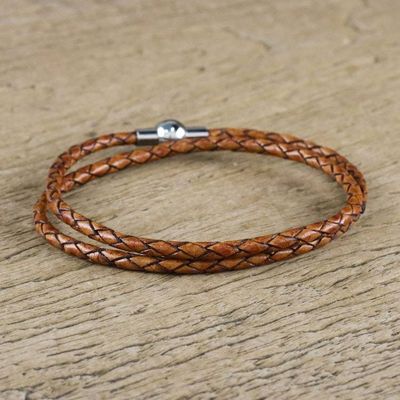 Alternate image for 15.5 Inch Brown Leather Wrap Bracelet from Thailand Brown Charm