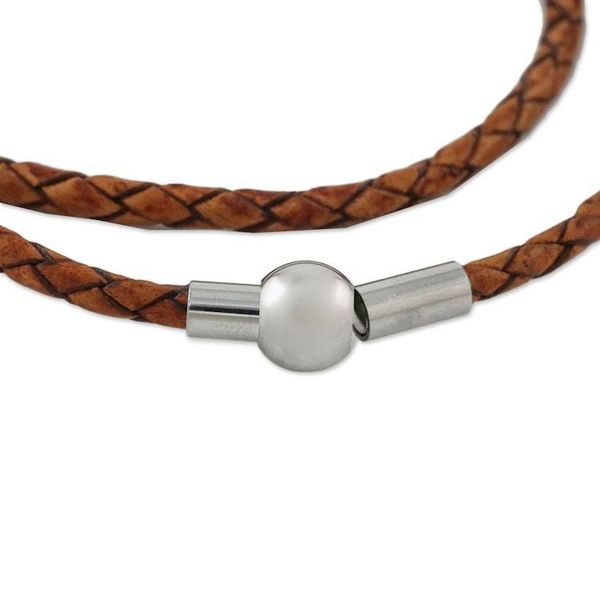 Alternate image for 15.5 Inch Brown Leather Wrap Bracelet from Thailand Brown Charm