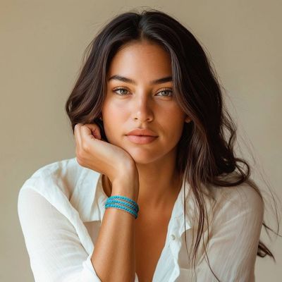 Alternate image for Oxidized Floral Leather-Accented Blue Howlite Wrap Bracelet Tranquil Flower