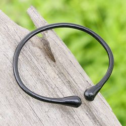 Image for Minimalist Adjustable Leather Cuff Bracelet in Black Shade Black Essential