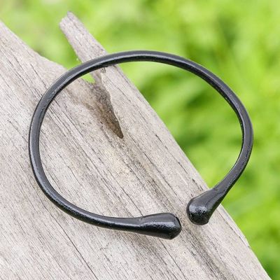 Primary image for Minimalist Adjustable Leather Cuff Bracelet in Black Shade Black Essential