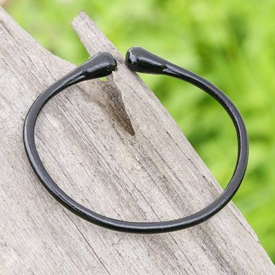 Alternate image for Minimalist Adjustable Leather Cuff Bracelet in Black Shade Black Essential