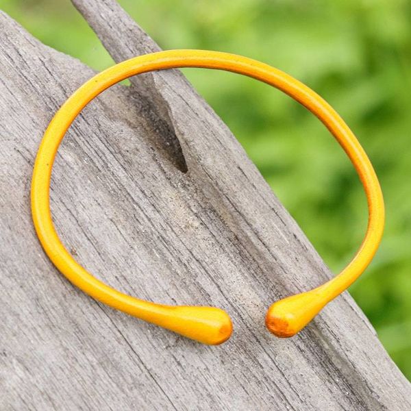 Alternate image for Yellow Hand-Dyed Minimalist Adjustable Leather Cuff Bracelet Yellow Essential
