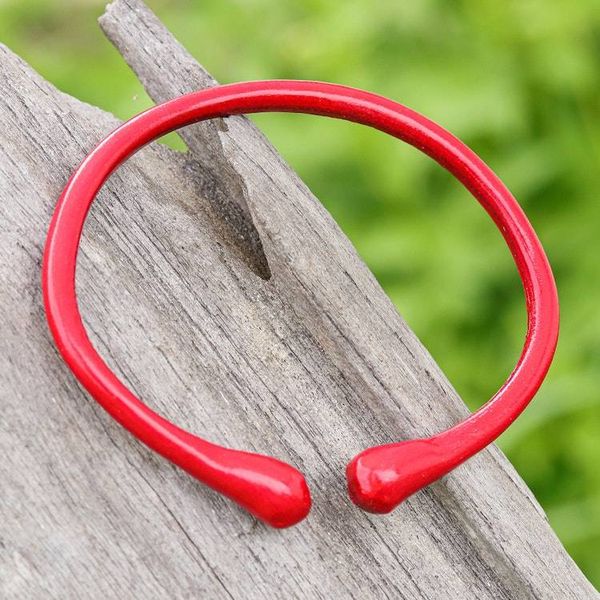 Alternate image for Handcrafted Red Adjustable Minimalist Leather Cuff Bracelet Red Essential