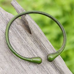 Image for Minimalist Adjustable Leather Cuff Bracelet Hand-Dyed Green Green Essential