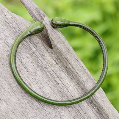 Alternate image for Minimalist Adjustable Leather Cuff Bracelet Hand-Dyed Green Green Essential