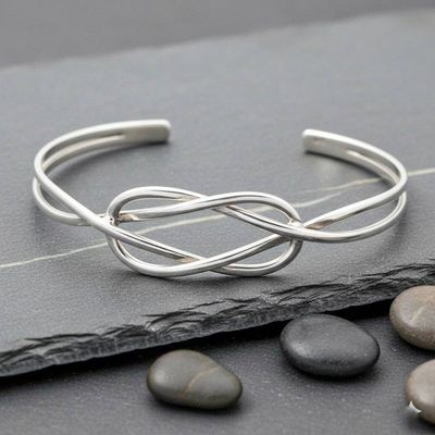 Primary image for Modern Sterling Silver Cuff Bracelet Love You Knot