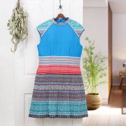 Image for Hmong Hill Tribe-Inspired Cotton Blend Light Blue Dress Light Blue Heirloom