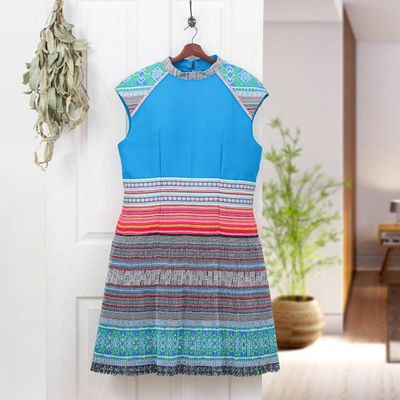 Primary image for Hmong Hill Tribe-Inspired Cotton Blend Light Blue Dress Light Blue Heirloom