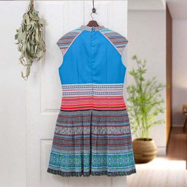 Alternate image for Hmong Hill Tribe-Inspired Cotton Blend Light Blue Dress Light Blue Heirloom