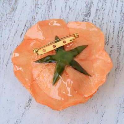 Alternate image for Artisan Crafted Natural Rose Brooch in Peach from Thailand Rosy Mood in Peach