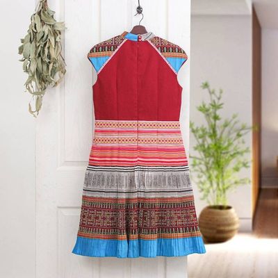 Alternate image for Hmong Hill Tribe-Inspired Cotton Blend Sheath Dress in Red Red Heirloom