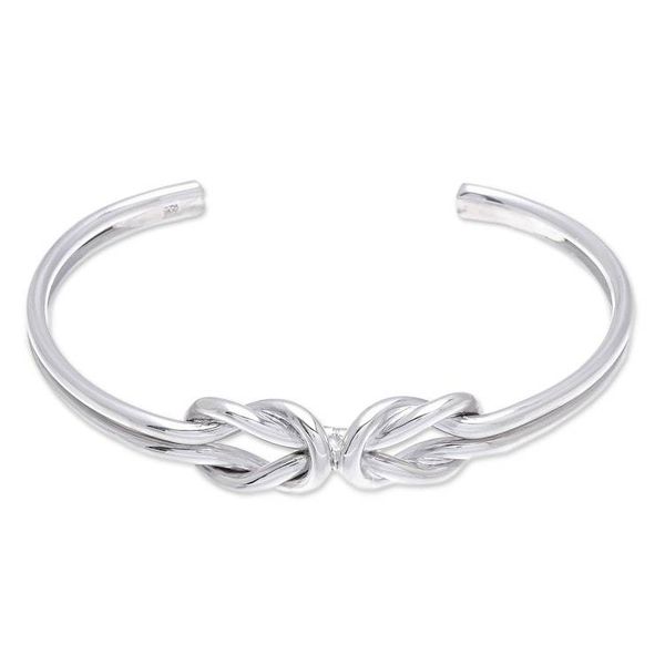 Alternate image for Knotted Sterling Silver Cuff Bracelet from Thailand Double Knot
