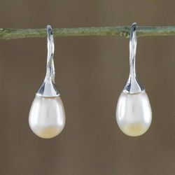 Image for Thai Bridal Sterling Silver Pearl Drop Earrings Rosy Bud