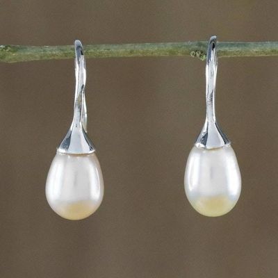 Alternate image for Thai Bridal Sterling Silver Pearl Drop Earrings Rosy Bud