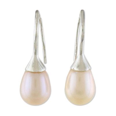 Alternate image for Thai Bridal Sterling Silver Pearl Drop Earrings Rosy Bud