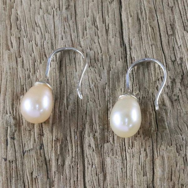 Alternate image for Thai Bridal Sterling Silver Pearl Drop Earrings Rosy Bud