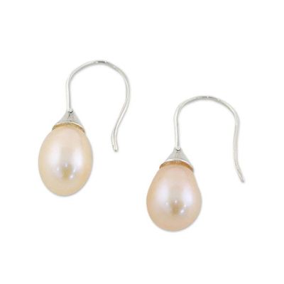 Alternate image for Thai Bridal Sterling Silver Pearl Drop Earrings Rosy Bud