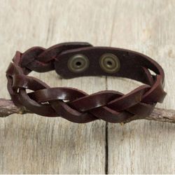 Image for Artisan Crafted Braided Leather Wristband Bracelet for Men Cordovan Rope