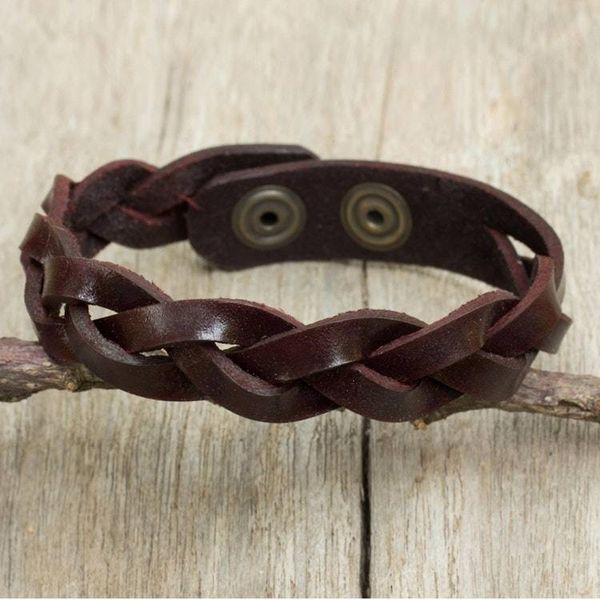Alternate image for Artisan Crafted Braided Leather Wristband Bracelet for Men Cordovan Rope