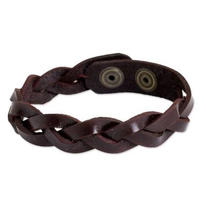 Alternate image for Artisan Crafted Braided Leather Wristband Bracelet for Men Cordovan Rope