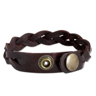 Alternate image for Artisan Crafted Braided Leather Wristband Bracelet for Men Cordovan Rope