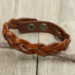 Image for Mens Leather Braided Wristband Bracelet in Caramel Brown Caramel Rope