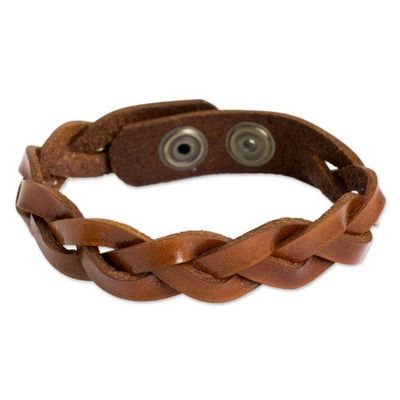 Alternate image for Mens Leather Braided Wristband Bracelet in Caramel Brown Caramel Rope