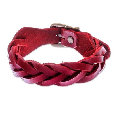 Alternate image for Leather Wristband Bracelet in Red from Thailand Everyday Charm in Red
