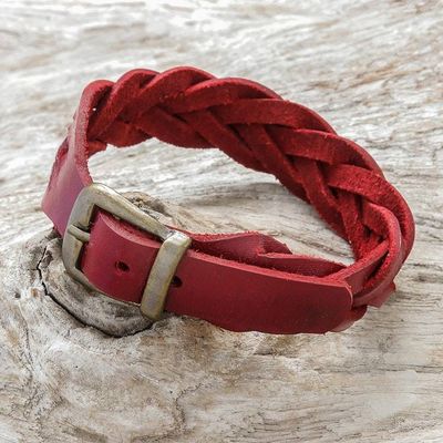 Alternate image for Leather Wristband Bracelet in Red from Thailand Everyday Charm in Red