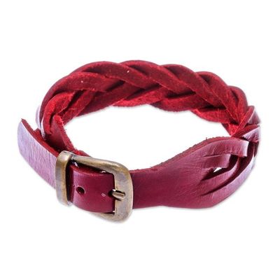 Alternate image for Leather Wristband Bracelet in Red from Thailand Everyday Charm in Red