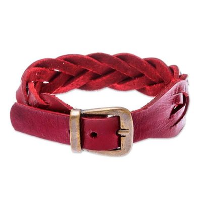 Alternate image for Leather Wristband Bracelet in Red from Thailand Everyday Charm in Red