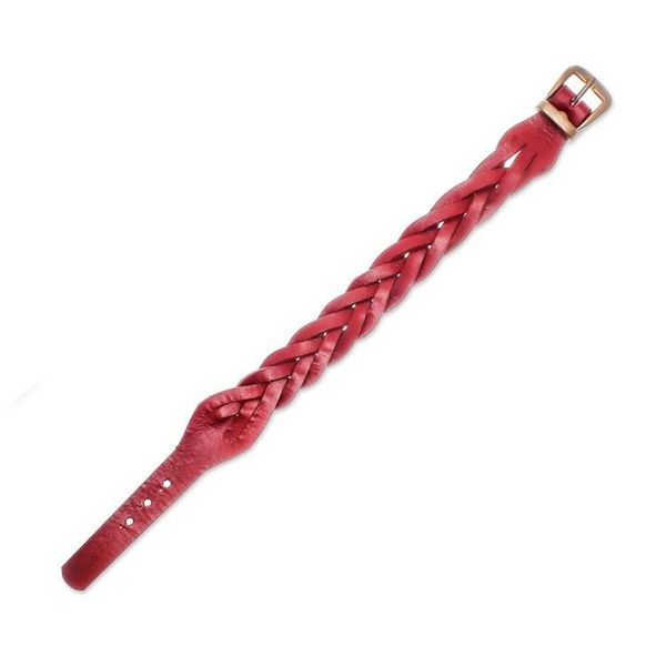 Alternate image for Leather Wristband Bracelet in Red from Thailand Everyday Charm in Red