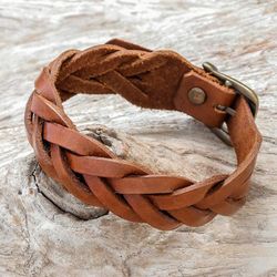 Image for Leather Braided Wristband Bracelet in Chestnut from Thailand Everyday Charm in Chestnut