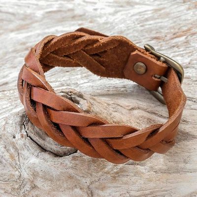 Primary image for Leather Braided Wristband Bracelet in Chestnut from Thailand Everyday Charm in Chestnut