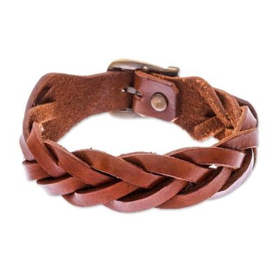 Alternate image for Leather Braided Wristband Bracelet in Chestnut from Thailand Everyday Charm in Chestnut